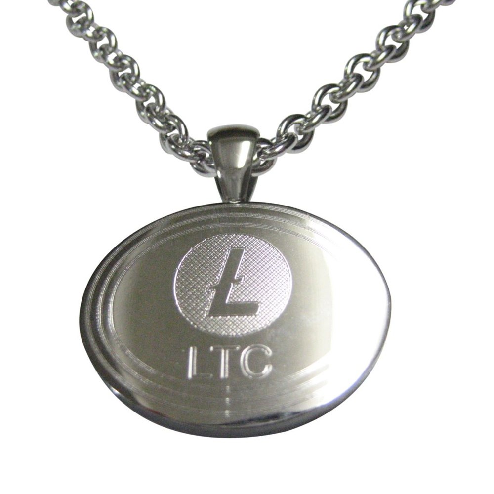 Oval Etched Litecoin Coin Cryptocurrency Blockchain Pendant Necklace